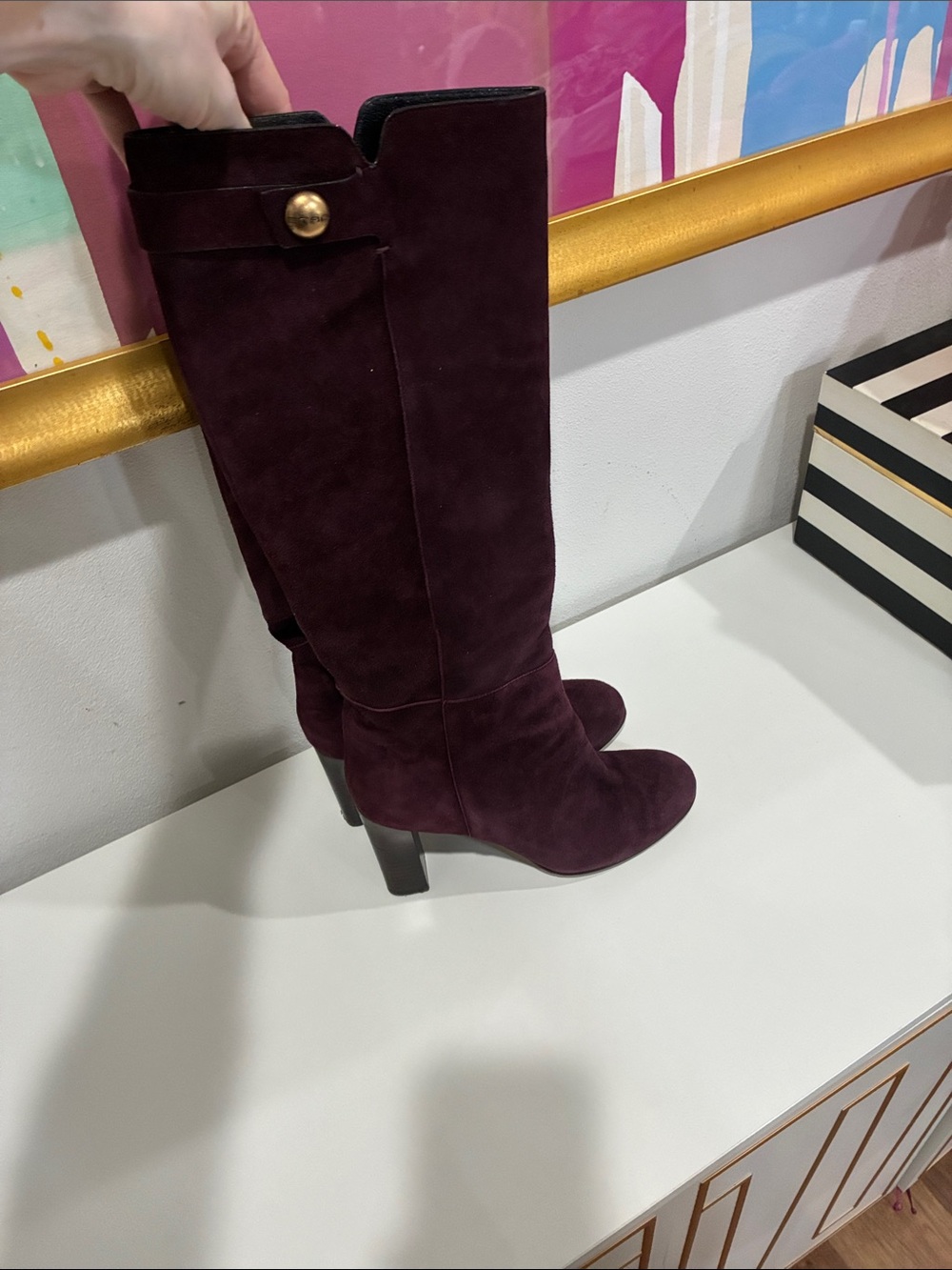 Etro Burgundy Suede Knee-High Heeled Boots